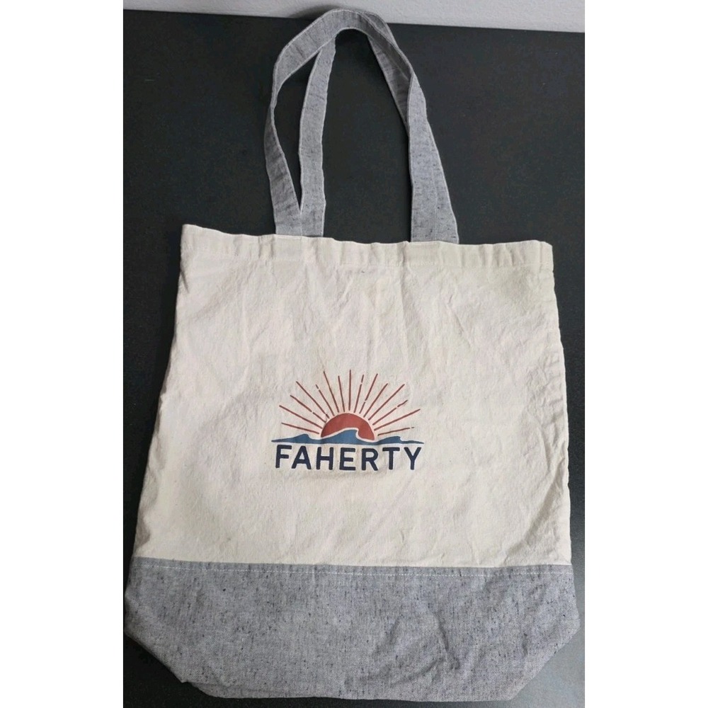 Faherty Tote Bag Canva White &‎ Gray 100% Cotton Beach Nautical